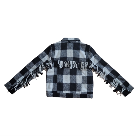 LUCKY BRAND Wool Blend Fringe Buffalo Check Jacket - Picture 2 of 14